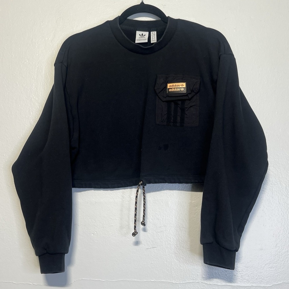 Adidas Womens Cropped Black Sweatshirt Size Small Pocket Streetwear